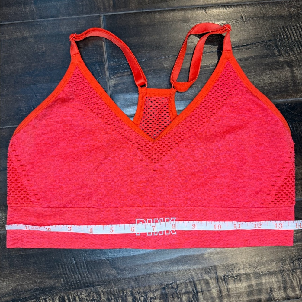 PINK Victoria's Secret Seamless Sports Bra Heather Red Orange Mesh V-Neck Large - Picture 3 of 7